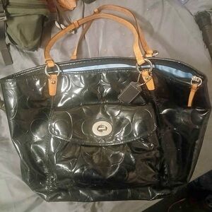 Coach Elegant Black Tote with Tan Handles